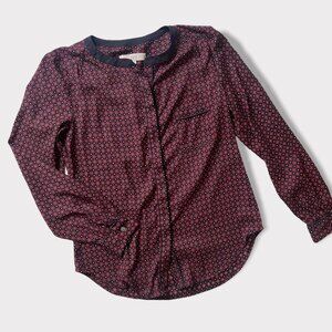 Ann Taylor LOFT Red & Navy Lightweight Floral Button Up Size Small